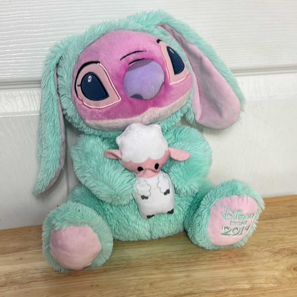 Disney 2019 Angel Stitch dressed like a bunny holding lamb Pastel bunny Plush